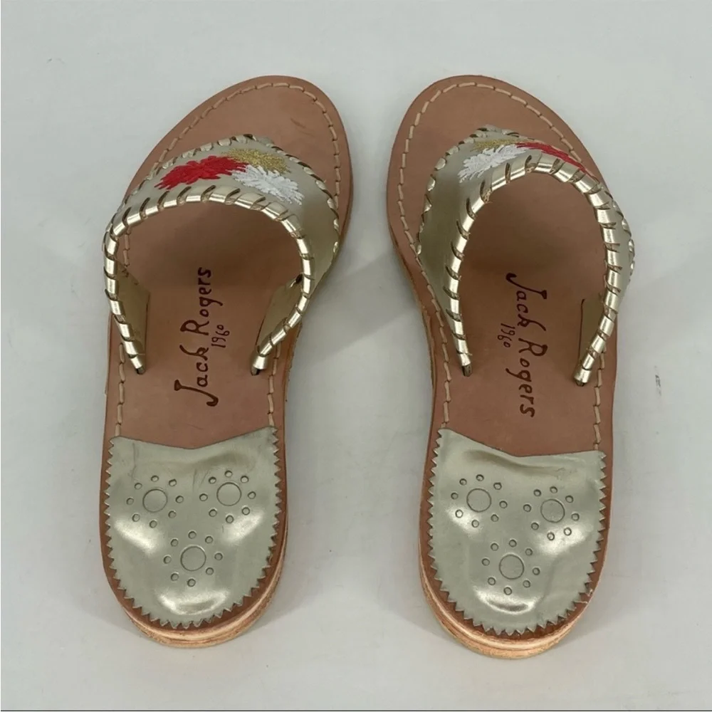 JACK ROGERS NEW FIREWORKS METALLIC GOLD COLORFUL SLIP ON SANDALS 6 - Picture 3 of 7